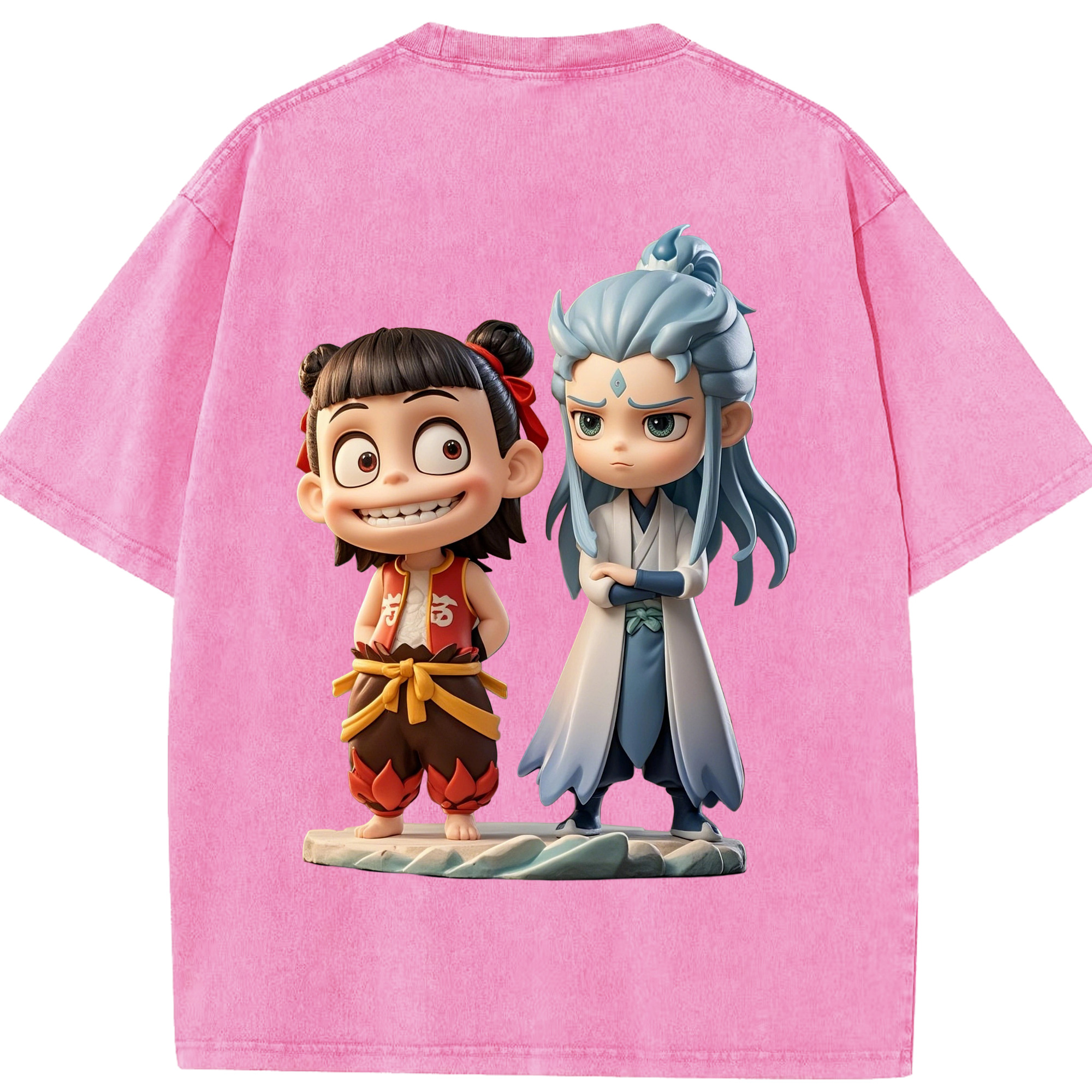 （画像用） Ne Zha 2 ナタ 魔童の大暴れ 綿100% ヴィンテージ風 半袖Tシャツ（背面プリント）